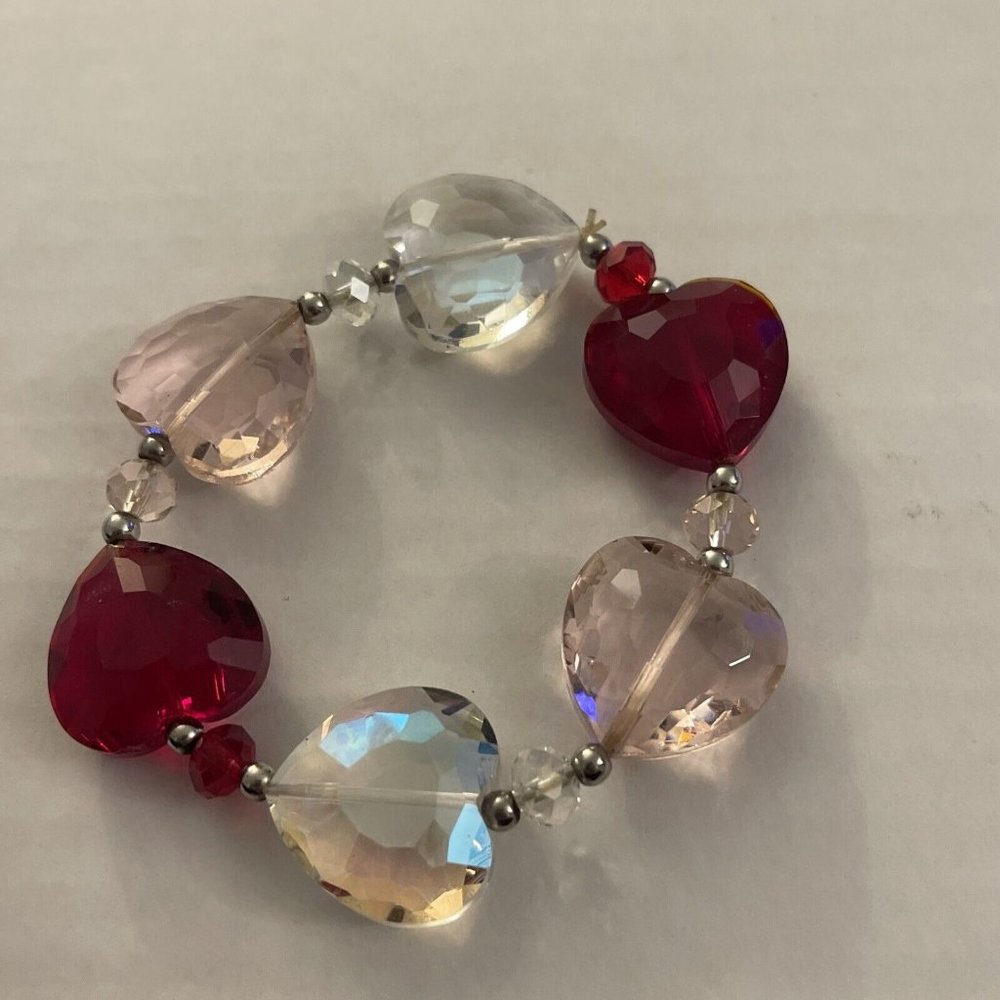 Cute Bracelet Pretty Hearts Red Pink Clear J39